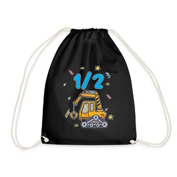Half year 6 months birthday construction worker - Drawstring Bag - black - Front