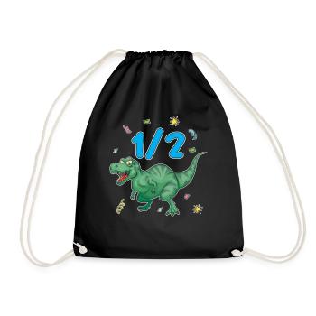 Half Year 6 Months Birthday Dinosaur - Drawstring Bag - black - Front