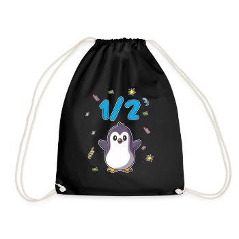 Half Year 6 Months Birthday Penguin - Drawstring Bag - black - Front