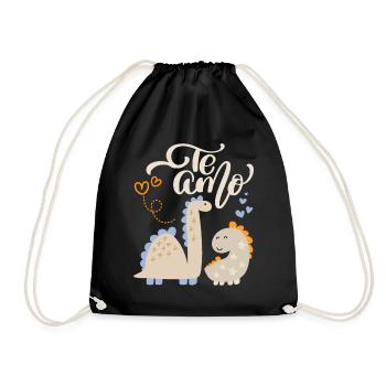 Valentine's Day, Dinosaur Love, Dinosaur Motif Te-Amo - Drawstring Bag - black - Front
