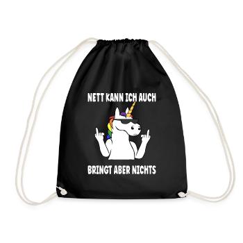 Nett Kann Ich Auch Bringt Aber Nix Lustig Einhorn - Turnbeutel - Schwarz - Vorne