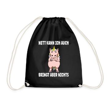 Nett Kann Ich Auch Bringt Aber Nix Lustig Einhorn - Turnbeutel - Schwarz - Vorne