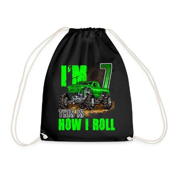 7th Birthday Monster Truck For Boys & Girls 7 Year - Drawstring Bag - black - Front