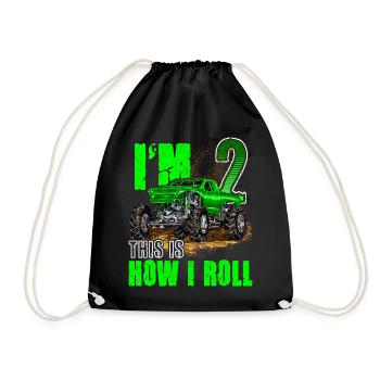 2nd Birthday Children's Monster Truck Boys & Girls - Drawstring Bag - black - Front