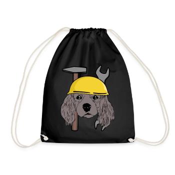 Dog Head Dog Safety Helmet Construction Site Commercial Child - Drawstring Bag - black - Front