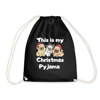 Mops Hunde Weihnachts Schlafanzug - Turnbeutel - Schwarz - Vorne