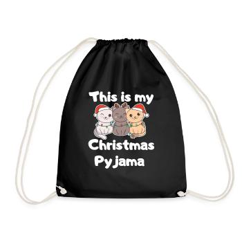 Christmas Cat Christmas Pajamas - Drawstring Bag - black - Front