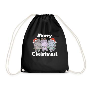 Hippo Noël Animaux doux Hippos Joyeux Noël - Sac de sport léger - noir - Devant