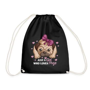 Just a Girl who loves Pugs Hunderasse Mops Herz - Turnbeutel - Schwarz - Vorne