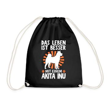 Leben ist besser mit Akita Inu japanischer Spitz - Turnbeutel - Schwarz - Vorne