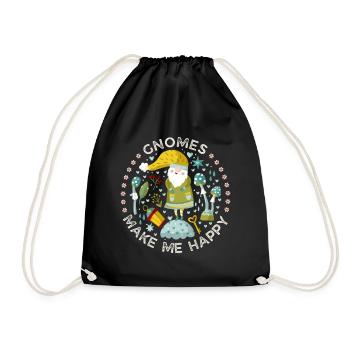 Gnome, Gnome-Leprechaun Happy-Gnome funny saying - Drawstring Bag - black - Front