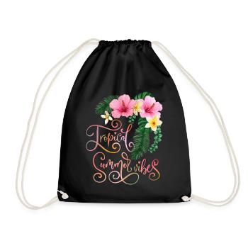 Tropischer Sommer, Tropical-Summer-Vibes, Spruch - Turnbeutel - Schwarz - Vorne