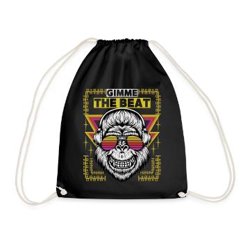 Cartoon monkey with headphones, beat music, saying - Drawstring Bag - black - Front