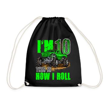 10th Birthday Monster Truck For Boys & Girls 10 - Drawstring Bag - black - Front