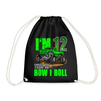 12th Birthday Monster Truck For Boys & Girls 12 - Drawstring Bag - black - Front