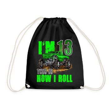 13th Birthday Monster Truck For Boys & Girls 13 - Drawstring Bag - black - Front