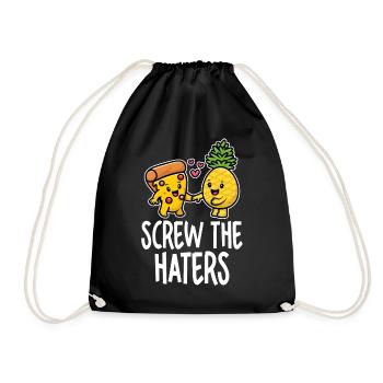 Screw The Haters Funny Pineapple Pizza Lover - Drawstring Bag - black - Front