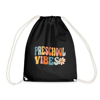Preschool Vibes Cute Retro Back to School, Boys, - Drawstring Bag - black - Front