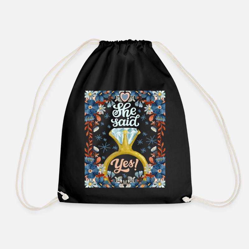 Wedding, Wedding, Bride, She-Said-Yes, Engagement - Drawstring Bag - black