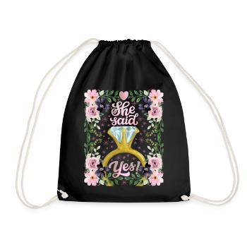 Wedding, Wedding, Bride, She-Said-Yes - Drawstring Bag - black - Front