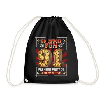 91. Geburtstag 91 Jahre Vintage-Retro Fun-Birthday - Turnbeutel - Schwarz - Vorne