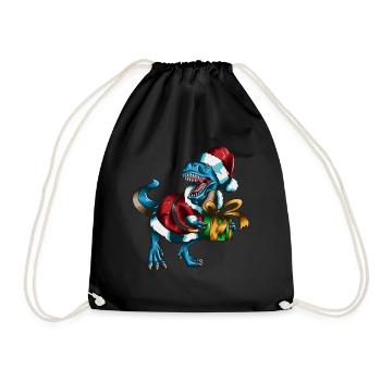 Santa Claus T-Rex Gift Package Christmas - Drawstring Bag - black - Front