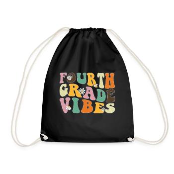 Fourth Grade Vibes - 4th Grade Team Retro 1st Day - Drawstring Bag - black - Front