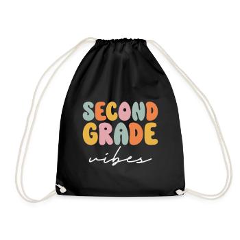 Back To School Second Grade Vibes Retro Teacher - Drawstring Bag - black - Front