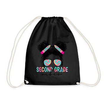 Back To School Second Grade Vibes Retro Teacher - Drawstring Bag - black - Front