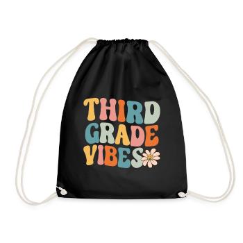 Third Grade Vibes - 3rd Grade Team Retro 1st Day - Drawstring Bag - black - Front