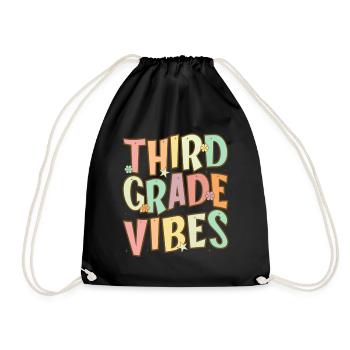 Third Grade Vibes - 3rd Grade Team Retro 1st Day - Drawstring Bag - black - Front