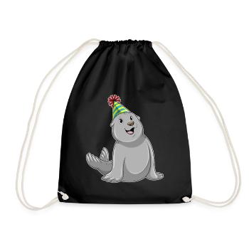 Chapeau d’anniversaire de phoque - Sac de sport léger - noir - Devant