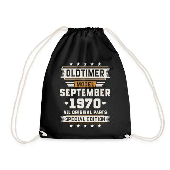 Oldtimer September 1970 Geburtstag Geschenk - Turnbeutel - Schwarz - Vorne