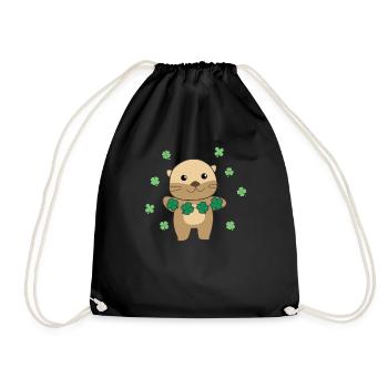 Loutres avec des trèfles animaux mignons pour le bonheur - Sac de sport léger - noir - Devant