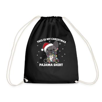French Bulldog Hunde Weihnachts Schlafanzug - Turnbeutel - Schwarz - Vorne