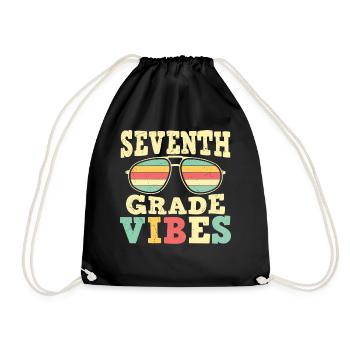 7th Grade Vibes Retro Groovy Women Happy First - Drawstring Bag - black - Front