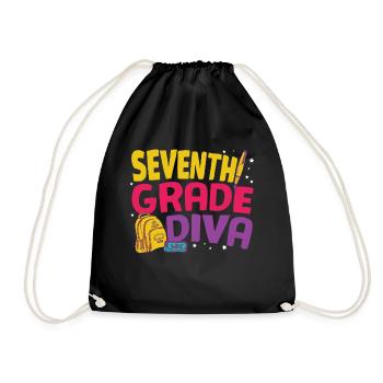 7th Grade Diva Retro Groovy Women Happy First Day - Drawstring Bag - black - Front