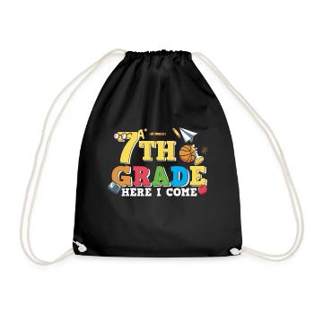 7th Grade Here I Come Retro Groovy Women Happy - Drawstring Bag - black - Front