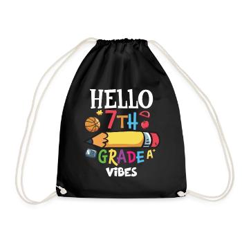 7th Grade Vibes Retro Groovy Women Happy First - Drawstring Bag - black - Front