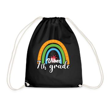 7th Grade vibes Retro Groovy Women Happy First - Drawstring Bag - black - Front