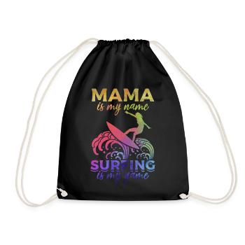 Water surfing Mom is my name Surfing is my - Drawstring Bag - black - Front
