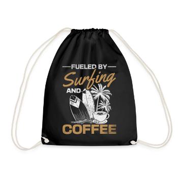 Surfboard surfers powered by surfing and - Drawstring Bag - black - Front