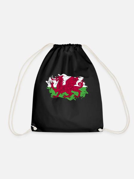 Wales Flagge Grunge Wales Fahne - Turnbeutel - Schwarz