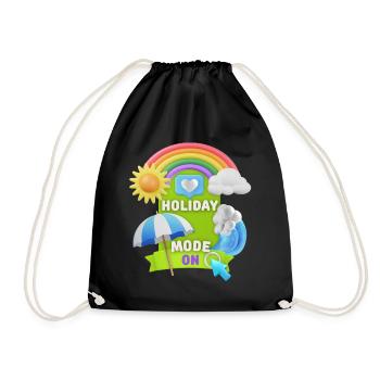 Urlaub, Holiday-Mode-On lustiger Spruch, 3D Design - Turnbeutel - Schwarz - Vorne