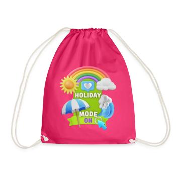 Holiday, Holiday-Mode-On funny saying, 3D design - Drawstring Bag - fuchsia - Front