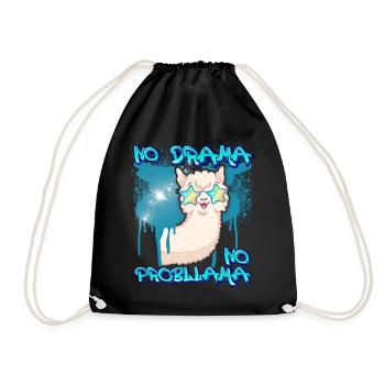Lama-Llama, No-Drama, Funny Saying, Pun - Drawstring Bag - black - Front