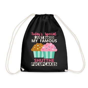 Cupcakes, funny saying Shutthefucupcakes - Drawstring Bag - black - Front