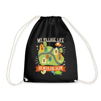 Village life, country life, funny saying slow-life - Drawstring Bag - black - Front