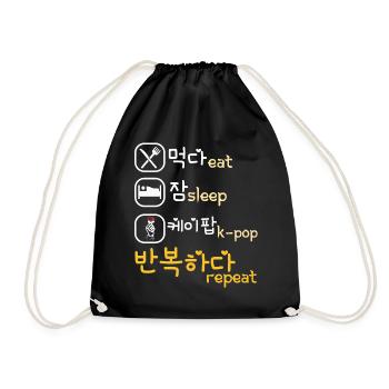 Essen Sie Schlaf kpop wiederholt Finger Herz korea - Turnbeutel - Schwarz - Vorne