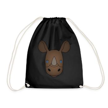 Nashorn Tierkopf Design Tiermotiv mit Wiltieren - Turnbeutel - Schwarz - Vorne